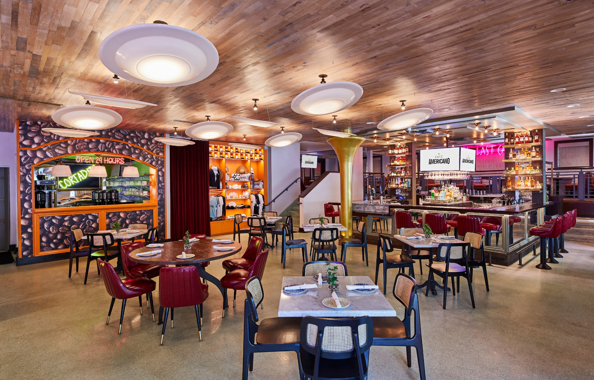 Professional restaurant sound and audiovisual installation at Cafe Americano on Collins Avenue in Miami Beach